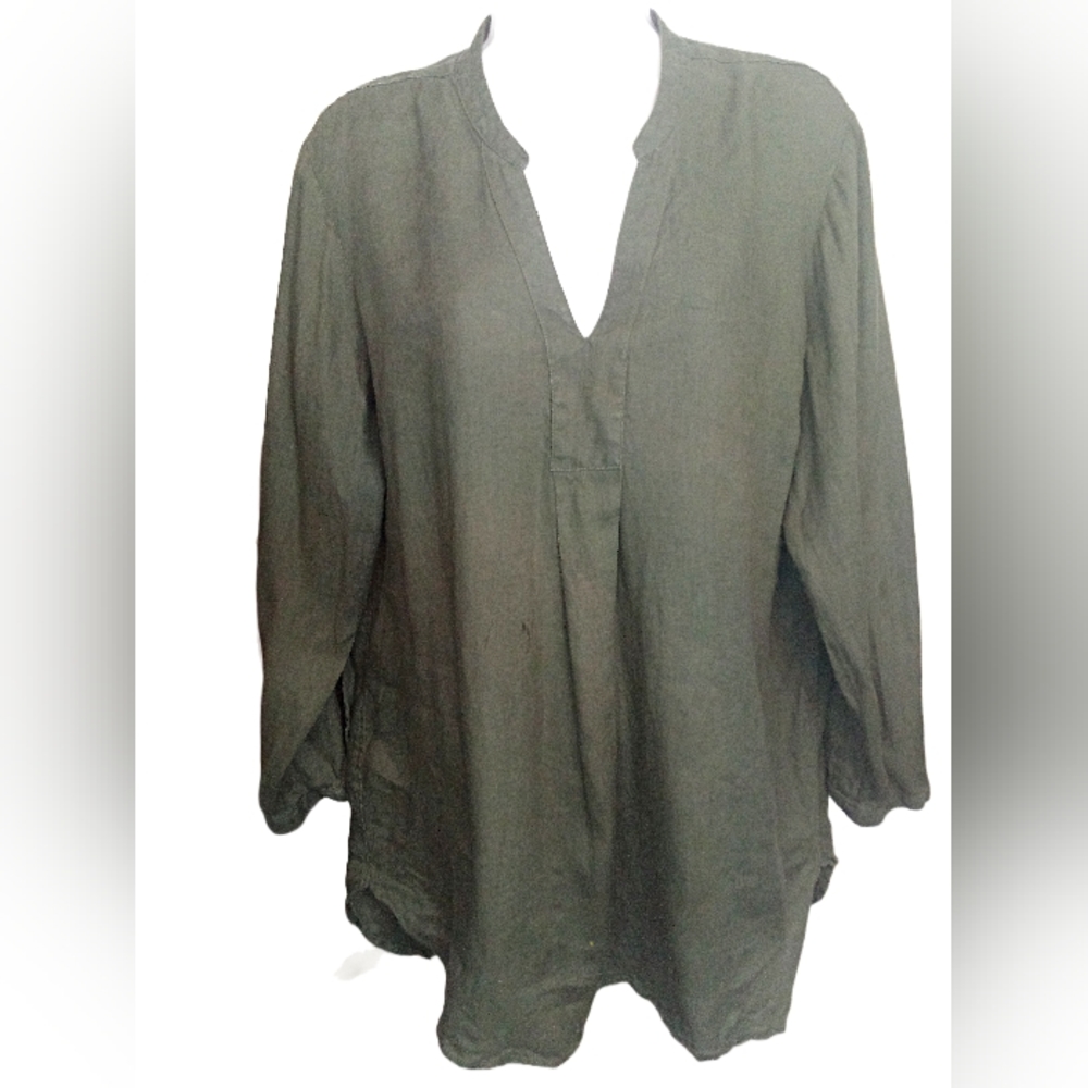 LL Bean 100% linen tunic Green sz. L relaxed fit